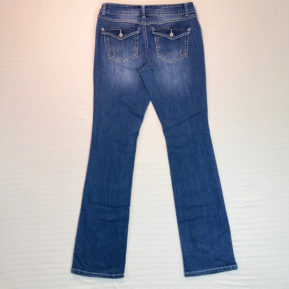 Y2K Dark Wash Bootcut Jeans Low Rise Contrast Stitch Flap Pockets - Picture 7 of 7